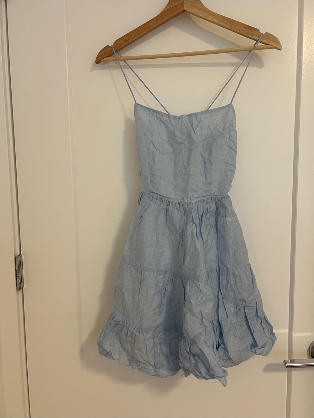 Sandro Light Blue Tiered Spaghetti-Strap Mini Dress